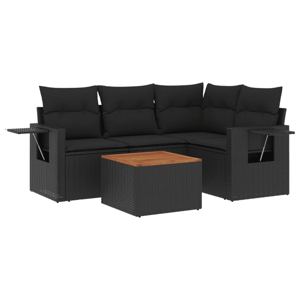 5-Delige Loungeset Met Kussens Poly Rattan Zwart