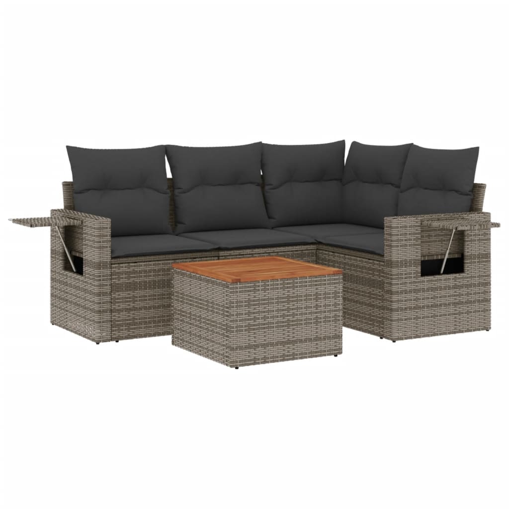 5-Delige Loungeset Met Kussens Poly Rattan Grijs