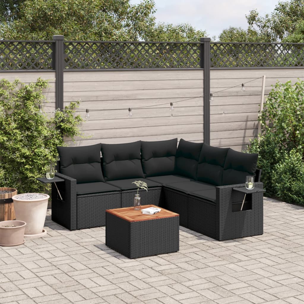 6-Delige Loungeset Met Kussens Poly Rattan Zwart