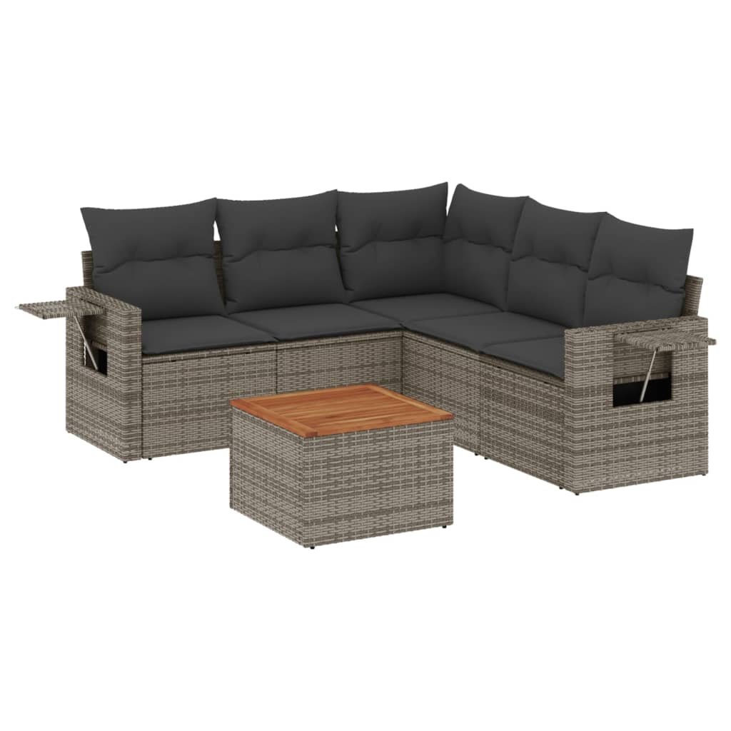 6-Delige Loungeset Met Kussens Poly Rattan Grijs