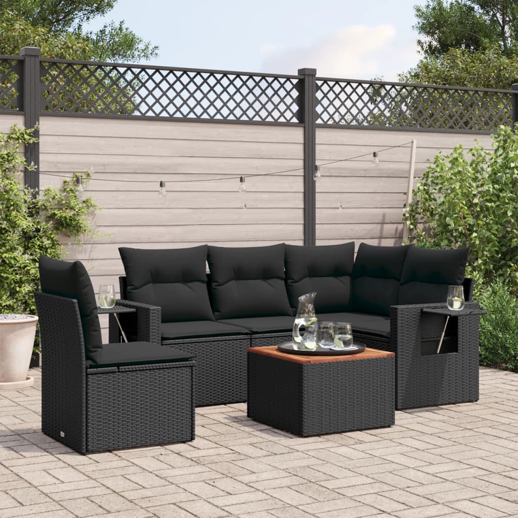 6-Delige Loungeset Met Kussens Poly Rattan Zwart