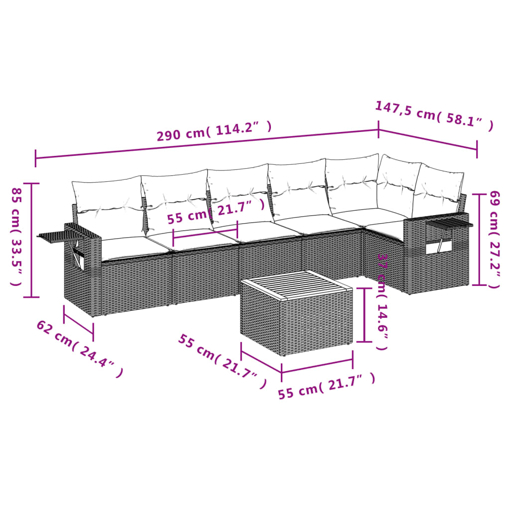 7-Delige Loungeset Met Kussens Poly Rattan Zwart