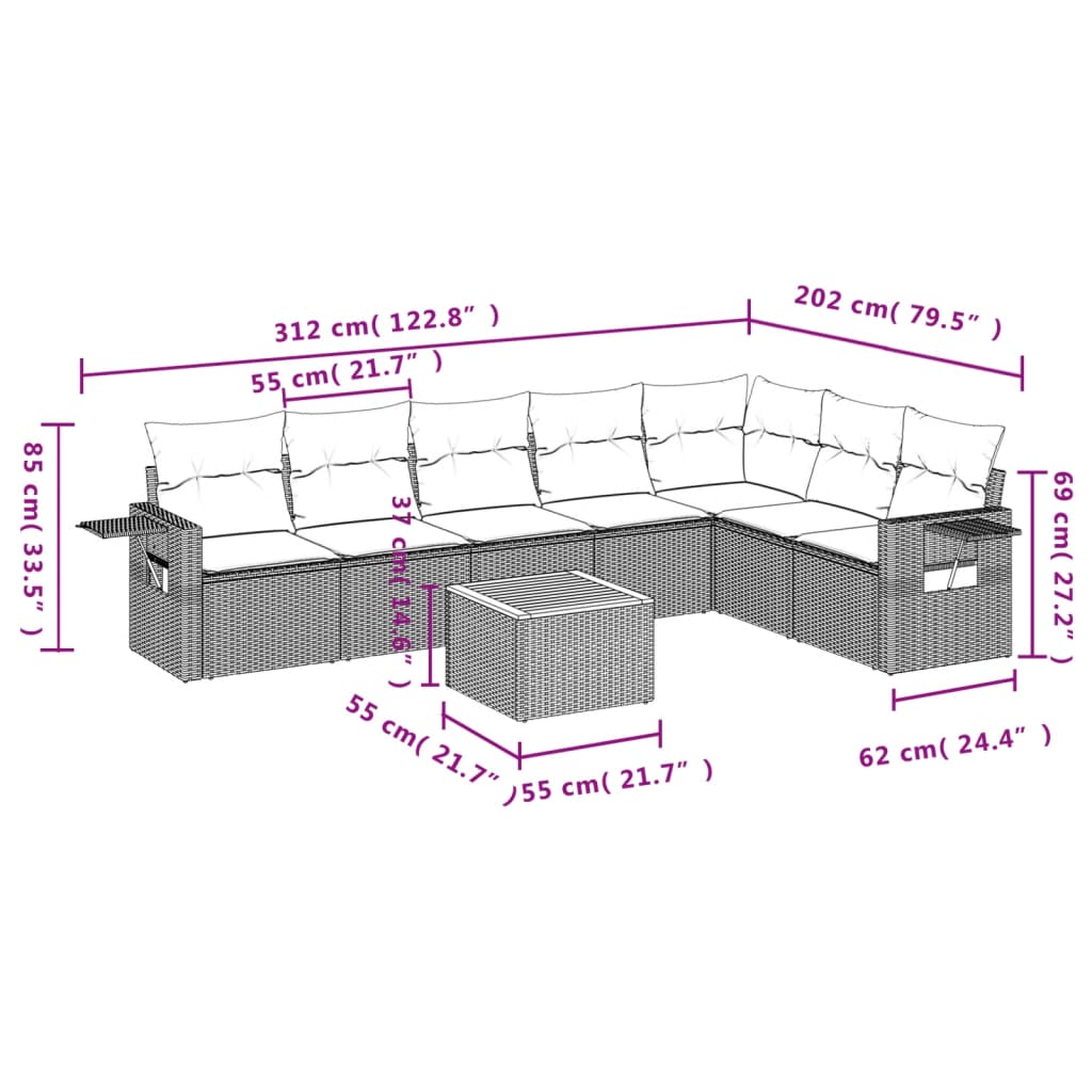 8-Delige Loungeset Met Kussens Poly Rattan Zwart