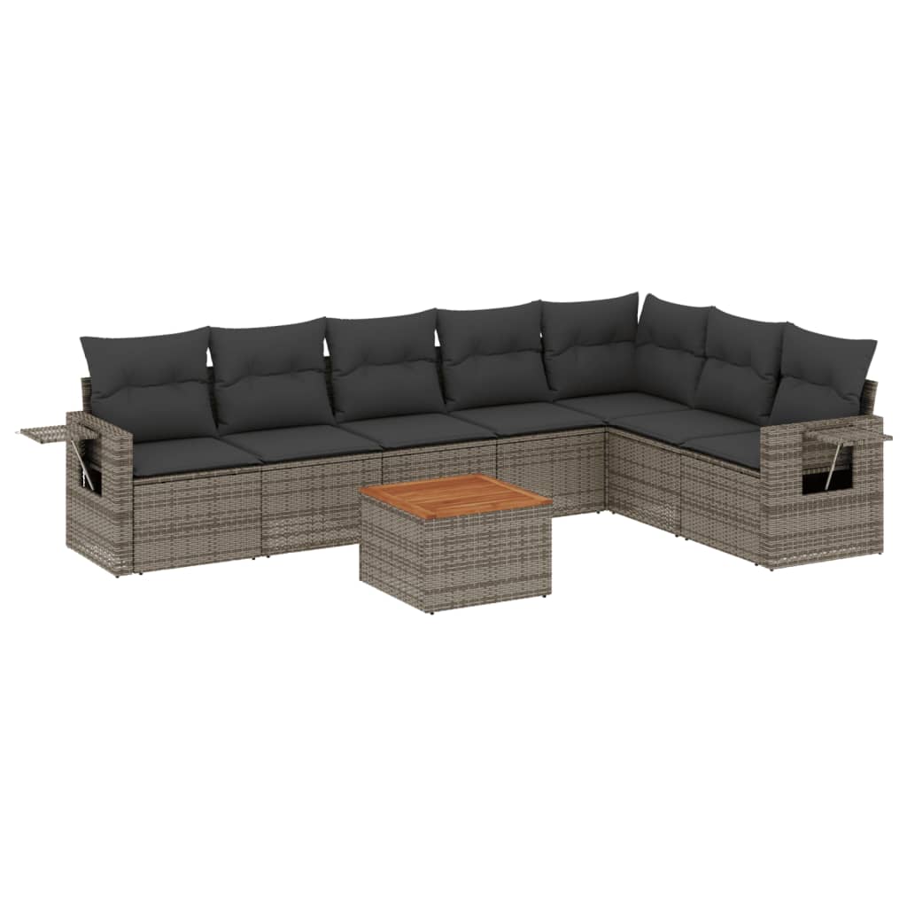 8-Delige Loungeset Met Kussens Poly Rattan Grijs