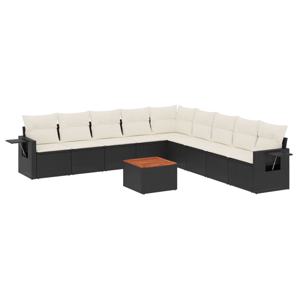 10-Delige Loungeset Met Kussens Poly Rattan Zwart