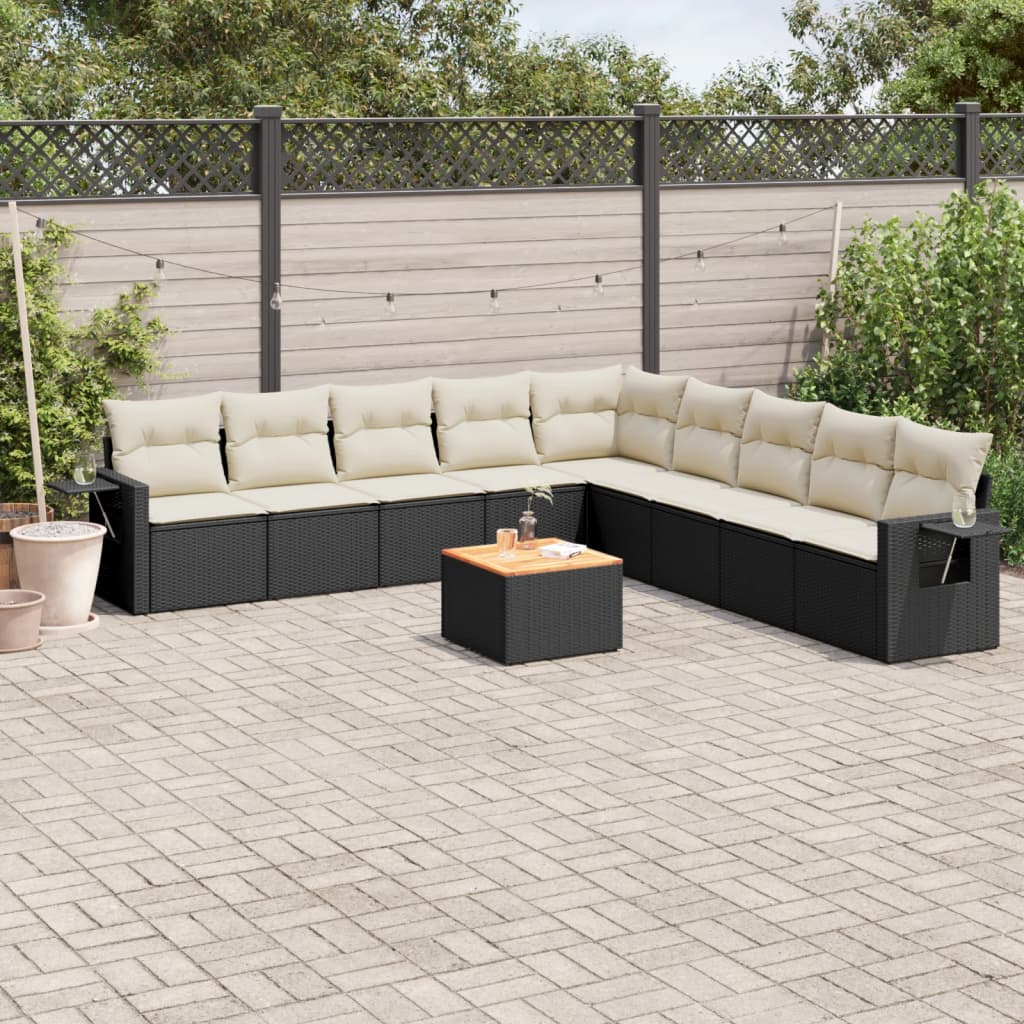 10-Delige Loungeset Met Kussens Poly Rattan Zwart