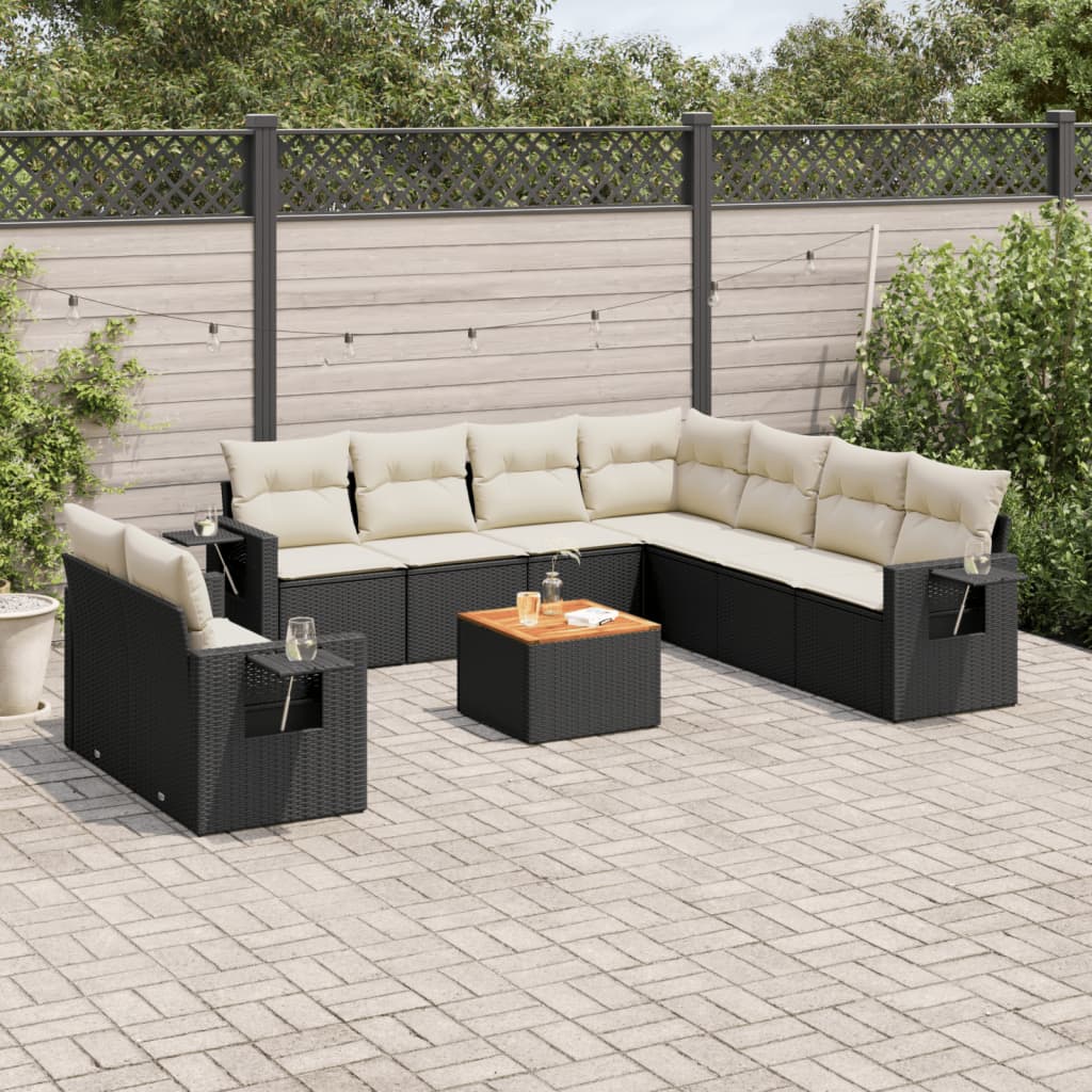 10-Delige Loungeset Met Kussens Poly Rattan Zwart