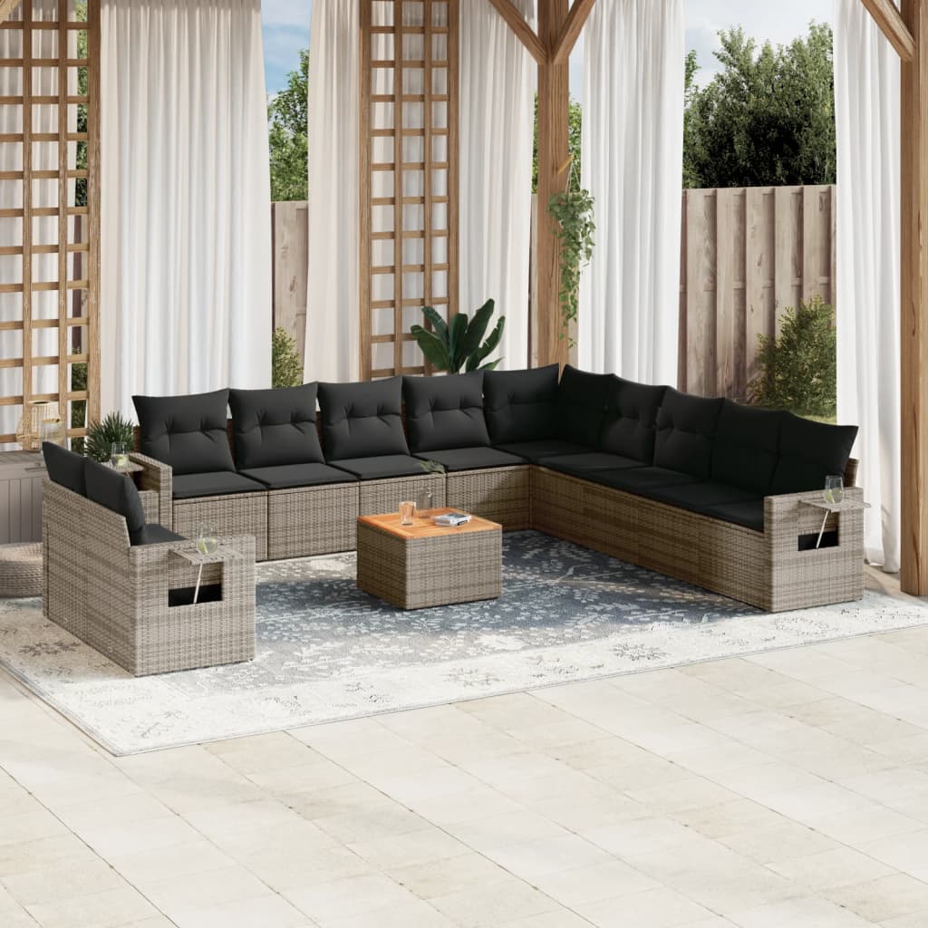 12-Delige Loungeset Met Kussens Poly Rattan Grijs