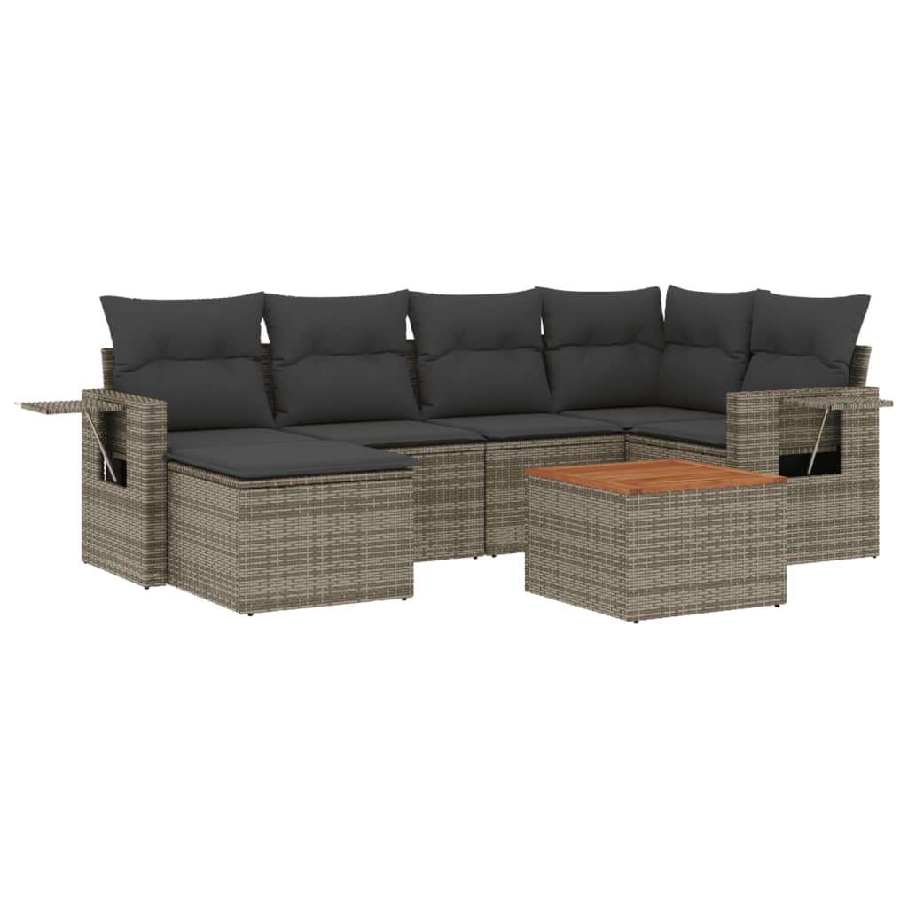 7-Delige Loungeset Met Kussens Poly Rattan Grijs