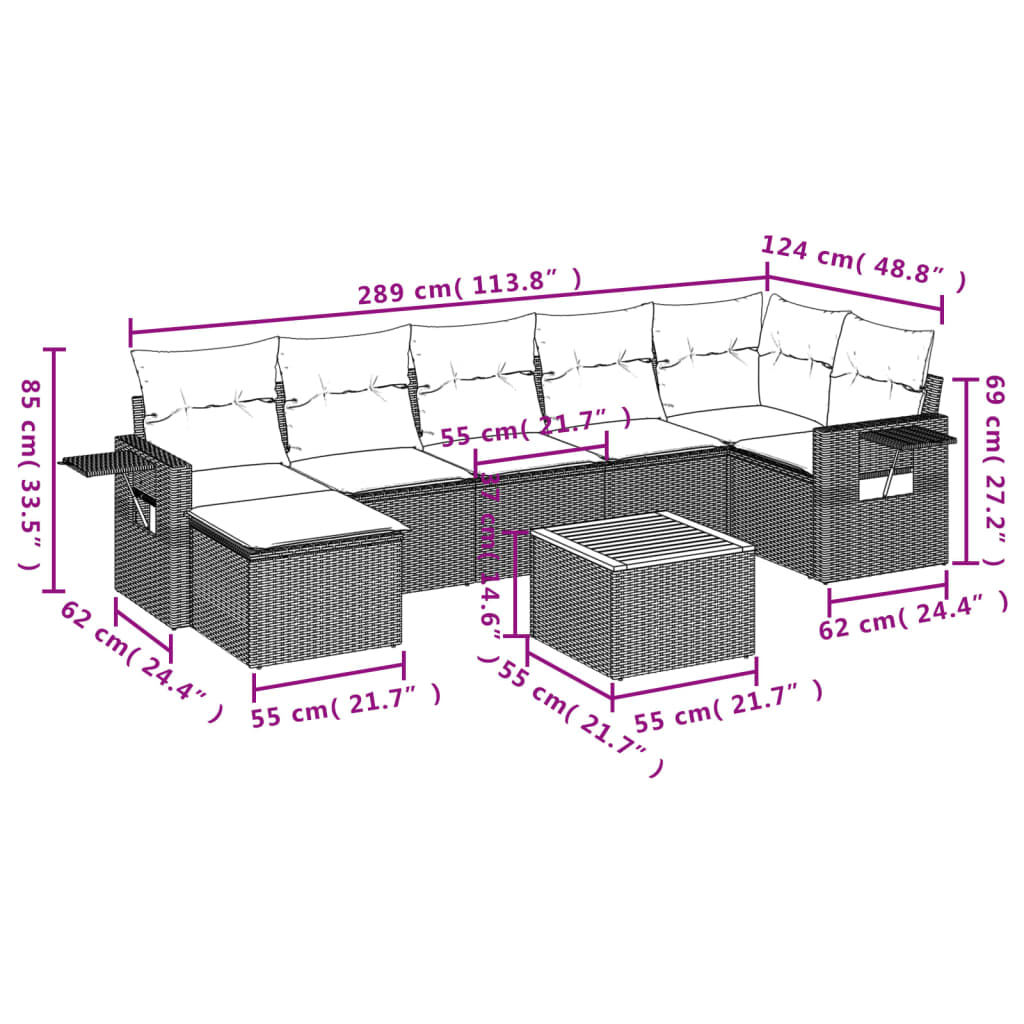 8-Delige Loungeset Met Kussens Poly Rattan Zwart