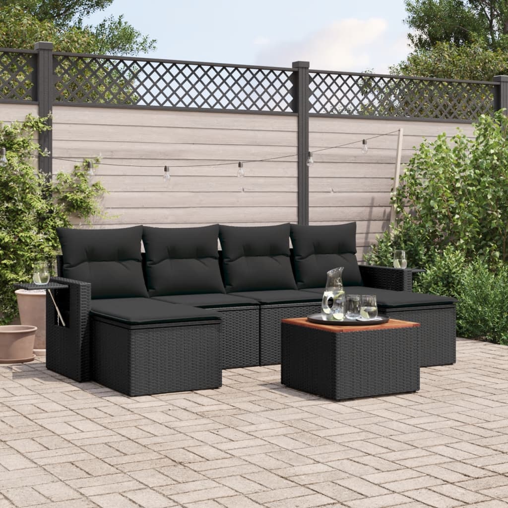 7-Delige Loungeset Met Kussens Poly Rattan Zwart