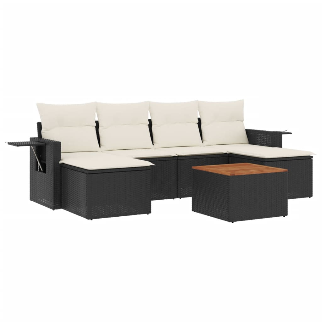 7-Delige Loungeset Met Kussens Poly Rattan Zwart