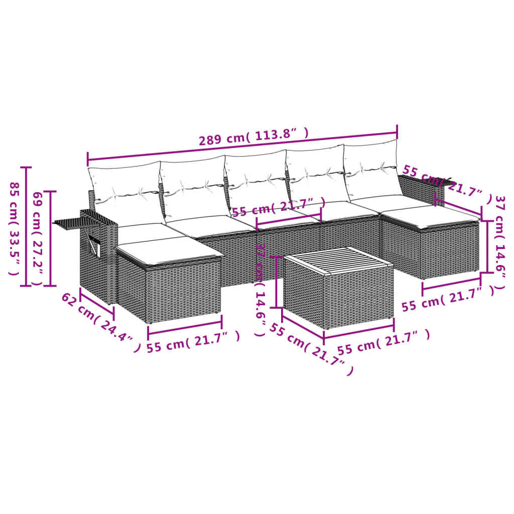 8-Delige Loungeset Met Kussens Poly Rattan Zwart