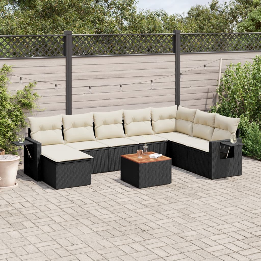 9-Delige Loungeset Met Kussens Poly Rattan Zwart