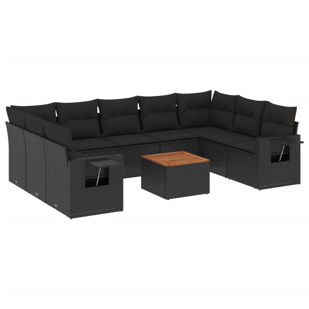 10-Delige Loungeset Met Kussens Poly Rattan Zwart