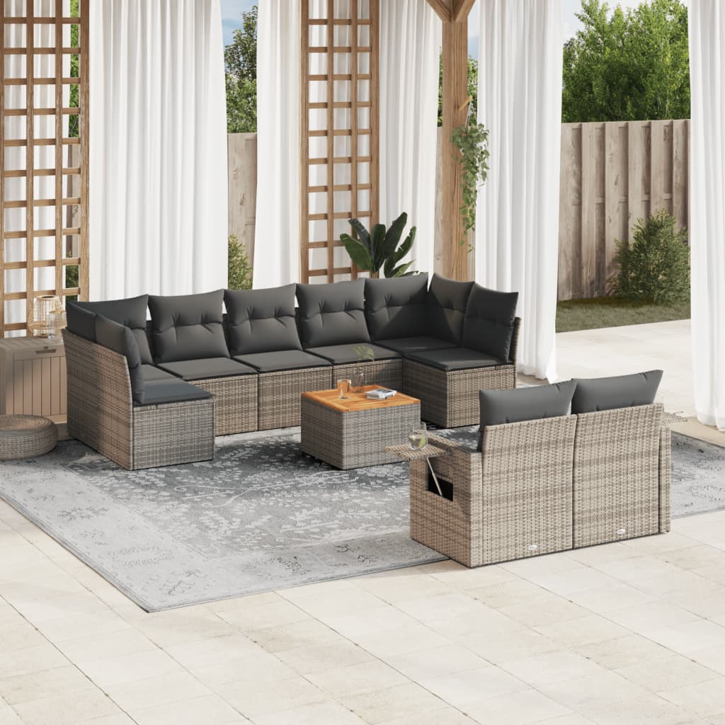 10-Delige Loungeset Met Kussens Poly Rattan Grijs