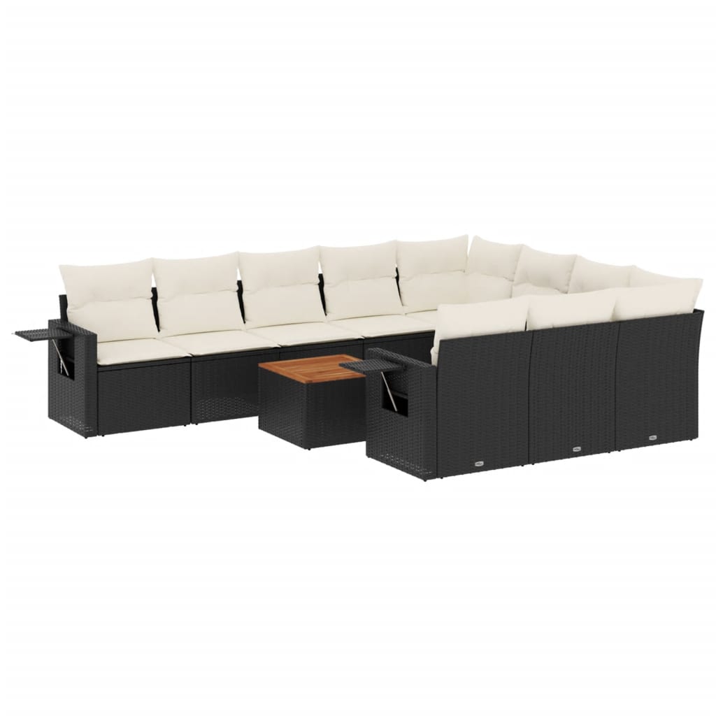 11-Delige Loungeset Met Kussens Poly Rattan Zwart