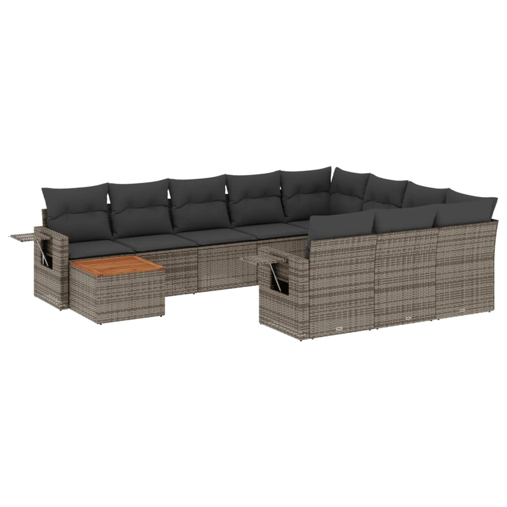 11-Delige Loungeset Met Kussens Poly Rattan Grijs