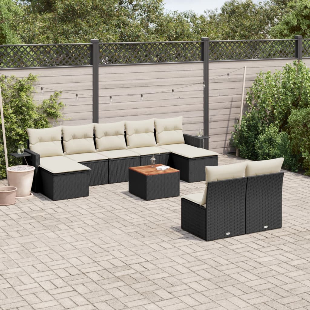 10-Delige Loungeset Met Kussens Poly Rattan Zwart