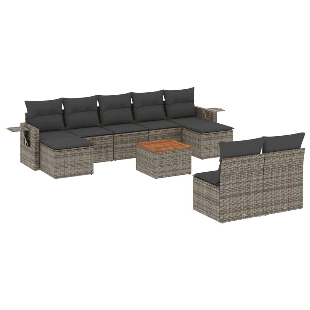 10-Delige Loungeset Met Kussens Poly Rattan Grijs