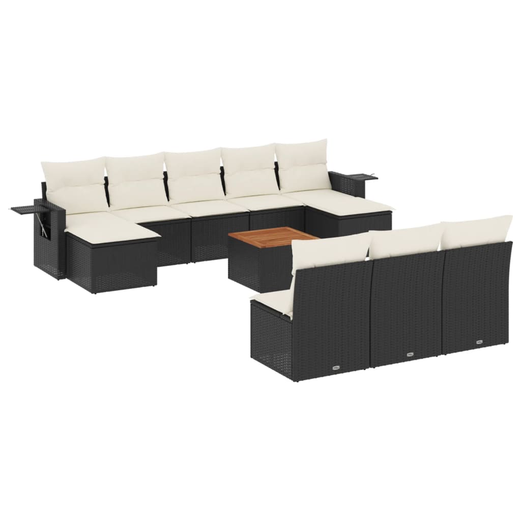 11-Delige Loungeset Met Kussens Poly Rattan Zwart