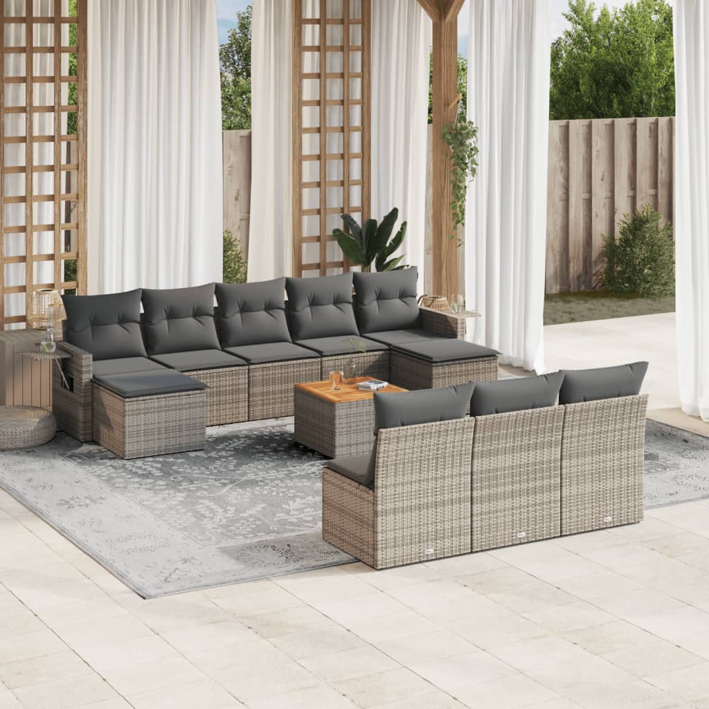 11-Delige Loungeset Met Kussens Poly Rattan Grijs