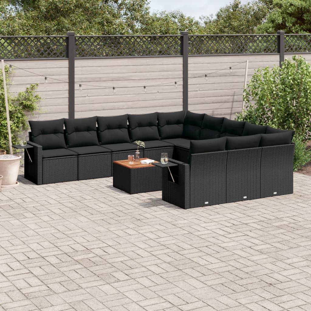 12-Delige Loungeset Met Kussens Poly Rattan Zwart