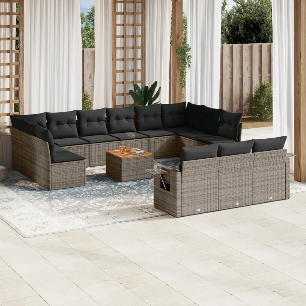 14-Delige Loungeset Met Kussens Poly Rattan Grijs