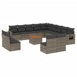 14-Delige Loungeset Met Kussens Poly Rattan Grijs