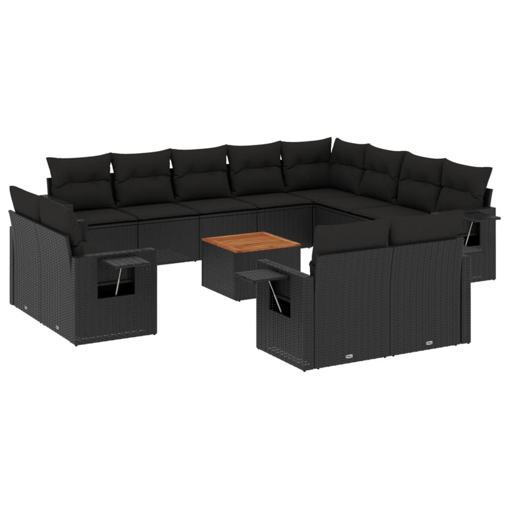 13-Delige Loungeset Met Kussens Poly Rattan Zwart