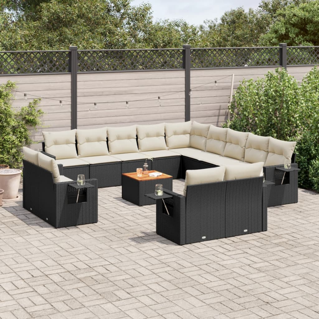 14-Delige Loungeset Met Kussens Poly Rattan Zwart