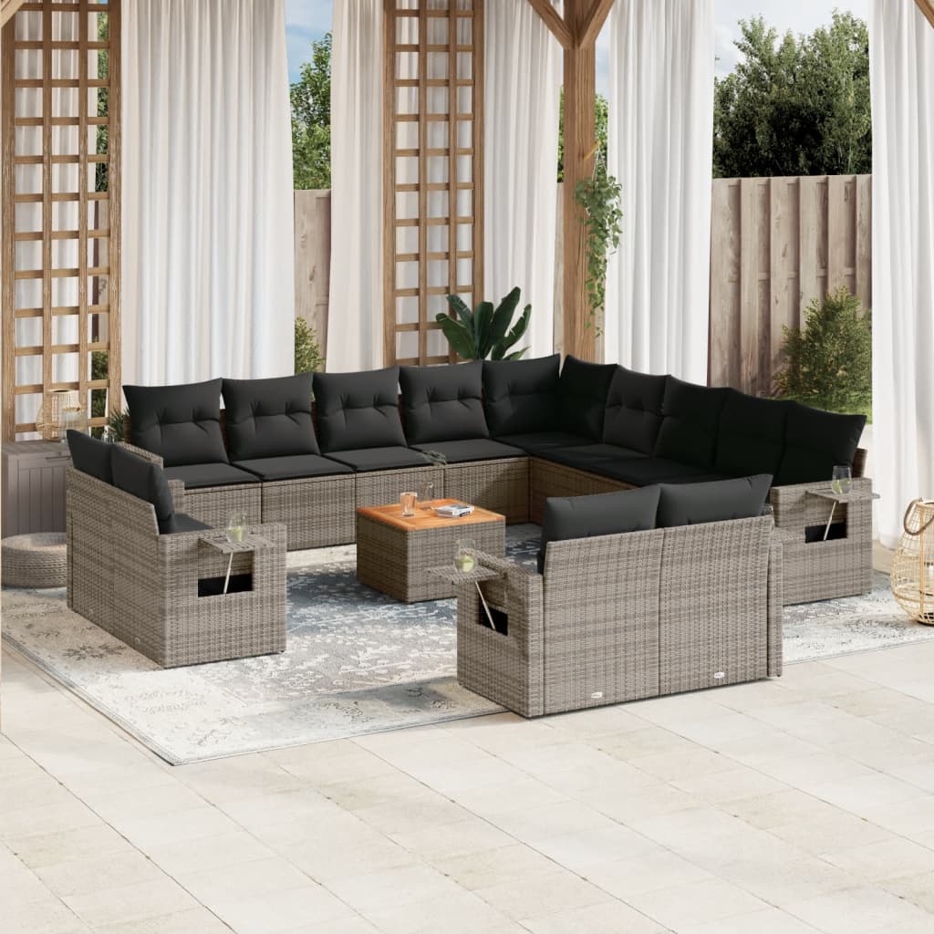 14-Delige Loungeset Met Kussens Poly Rattan Grijs