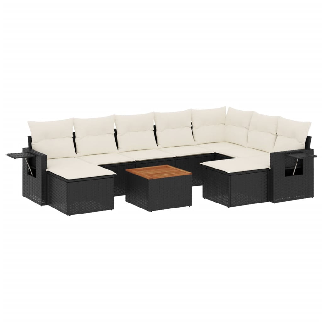 10-Delige Loungeset Met Kussens Poly Rattan Zwart