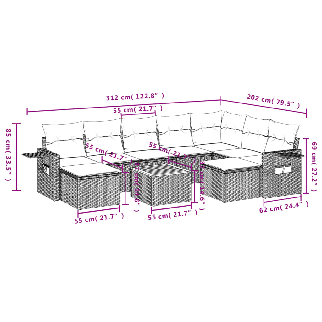 10-Delige Loungeset Met Kussens Poly Rattan Zwart