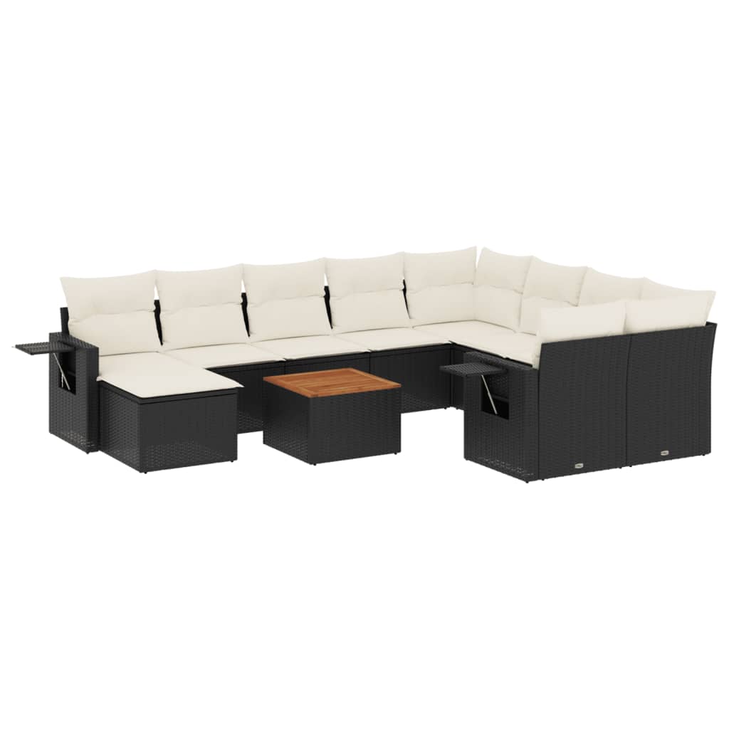 11-Delige Loungeset Met Kussens Poly Rattan Zwart