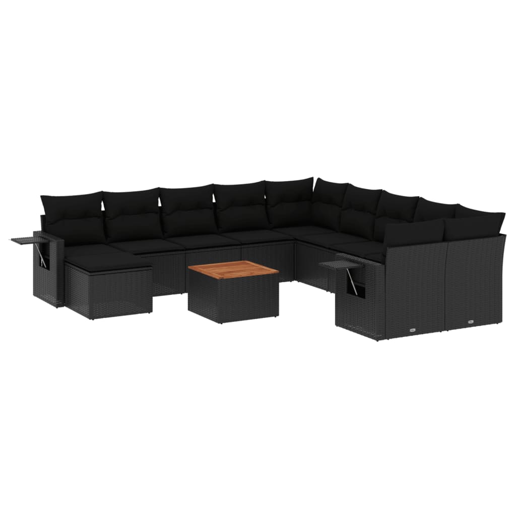 12-Delige Loungeset Met Kussens Poly Rattan Zwart