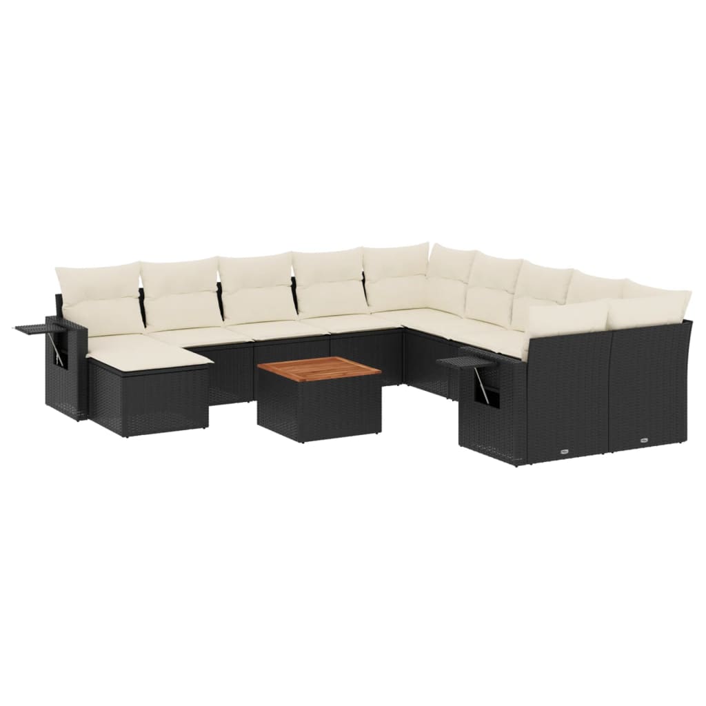 12-Delige Loungeset Met Kussens Poly Rattan Zwart