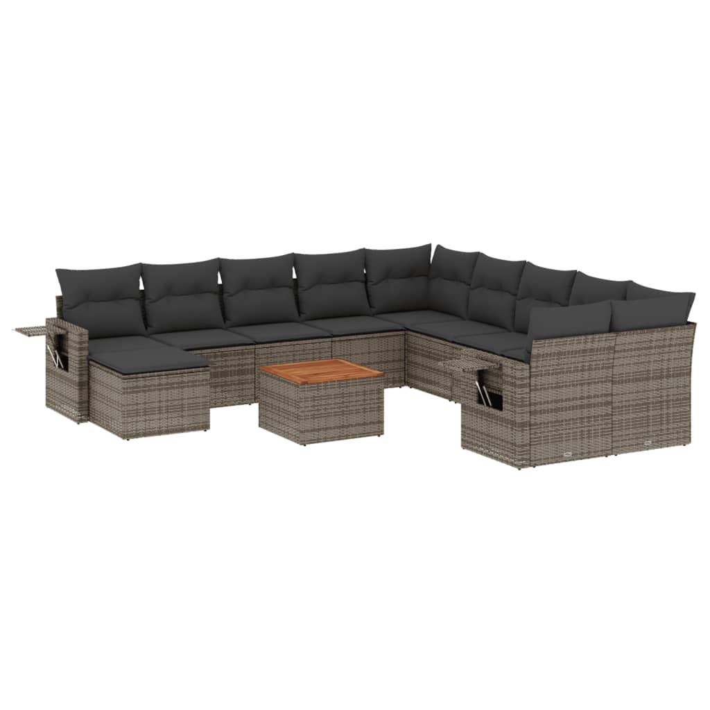 12-Delige Loungeset Met Kussens Poly Rattan Grijs