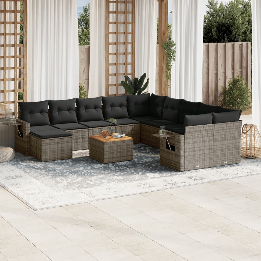 12-Delige Loungeset Met Kussens Poly Rattan Grijs