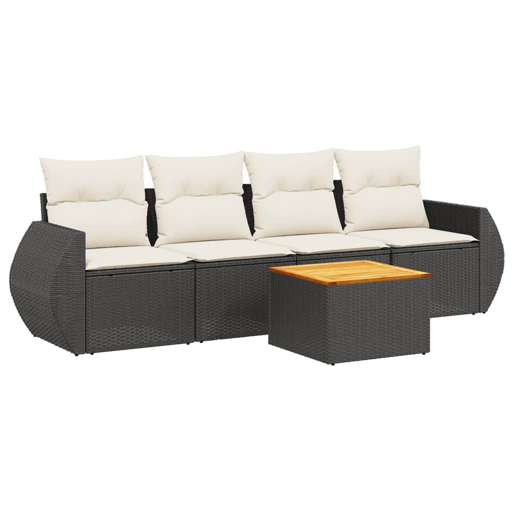 5-Delige Loungeset Met Kussens Poly Rattan Zwart