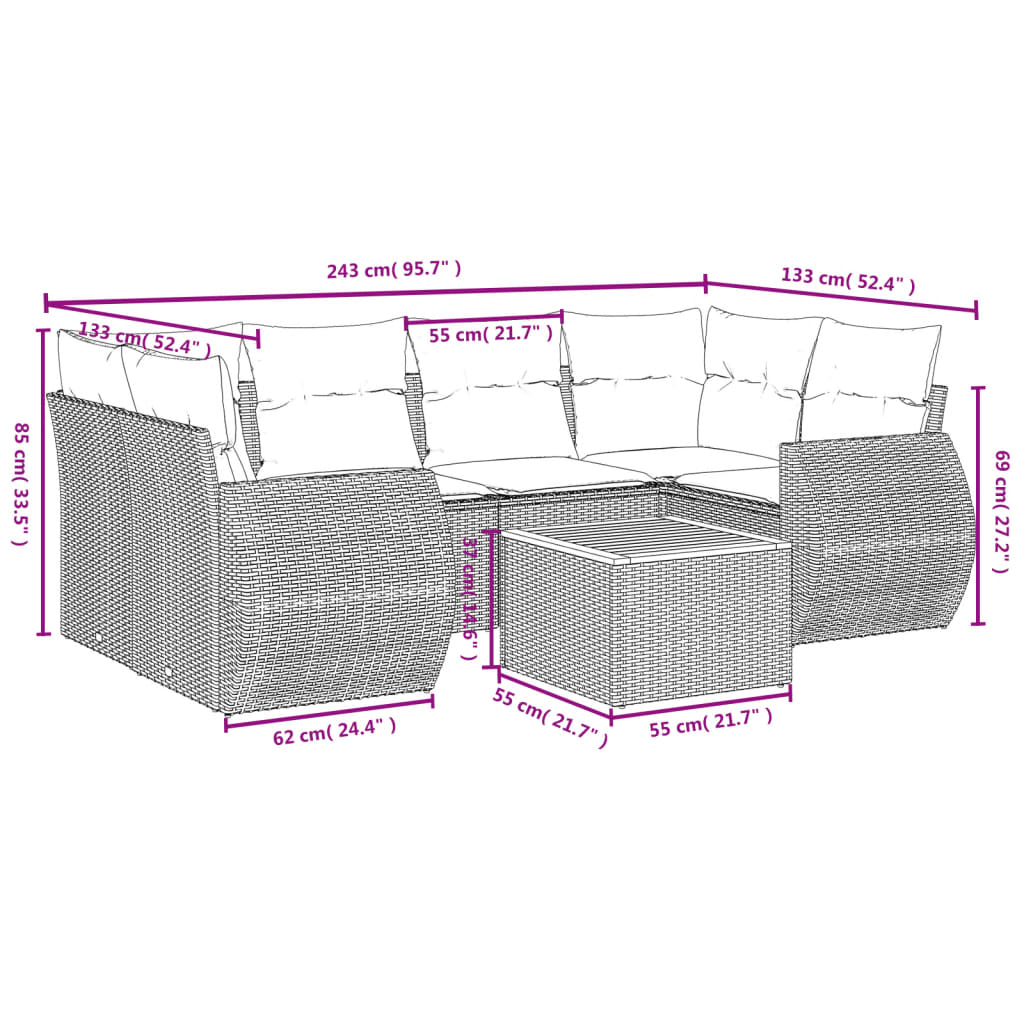 7-Delige Loungeset Met Kussens Poly Rattan Zwart