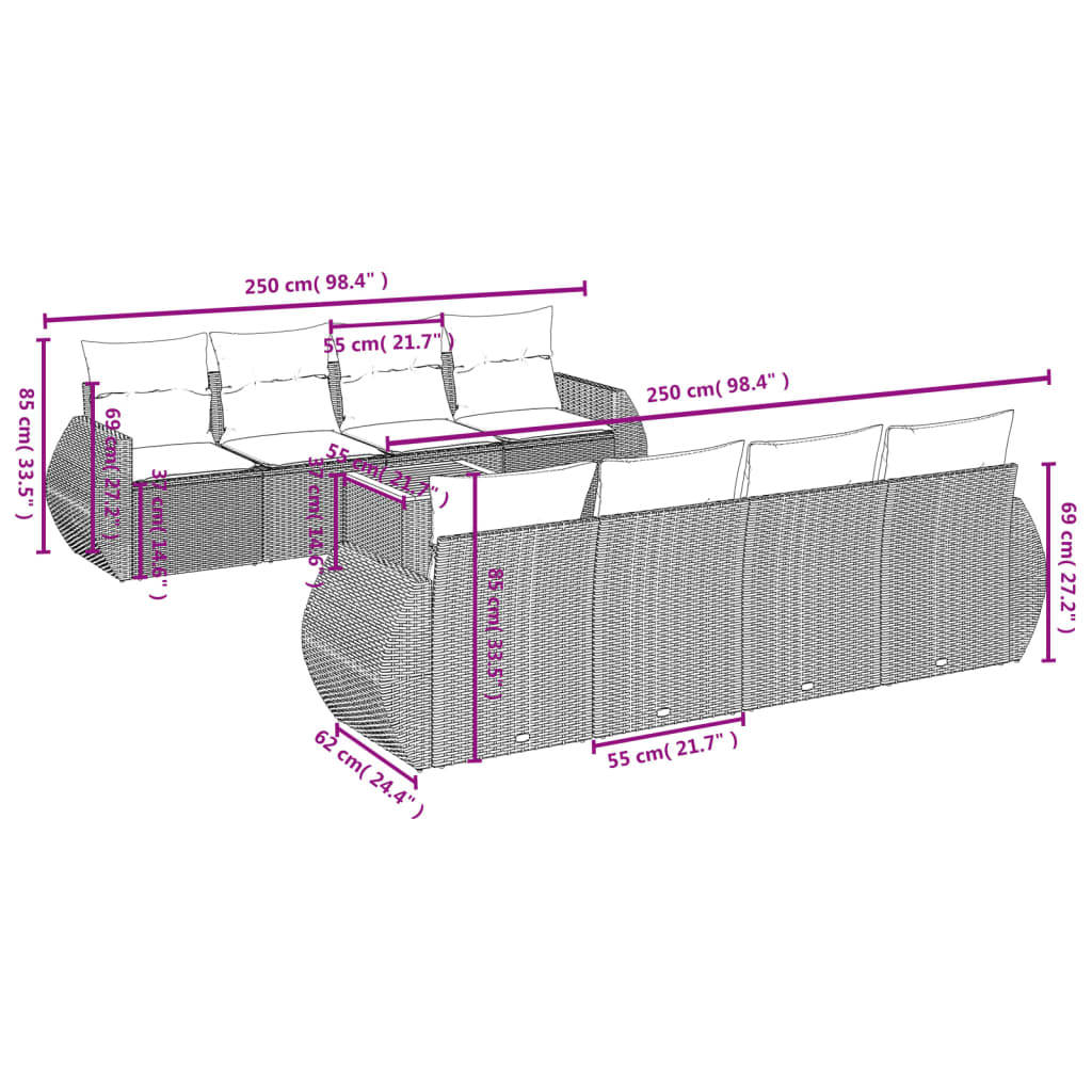 9-Delige Loungeset Met Kussens Poly Rattan Zwart