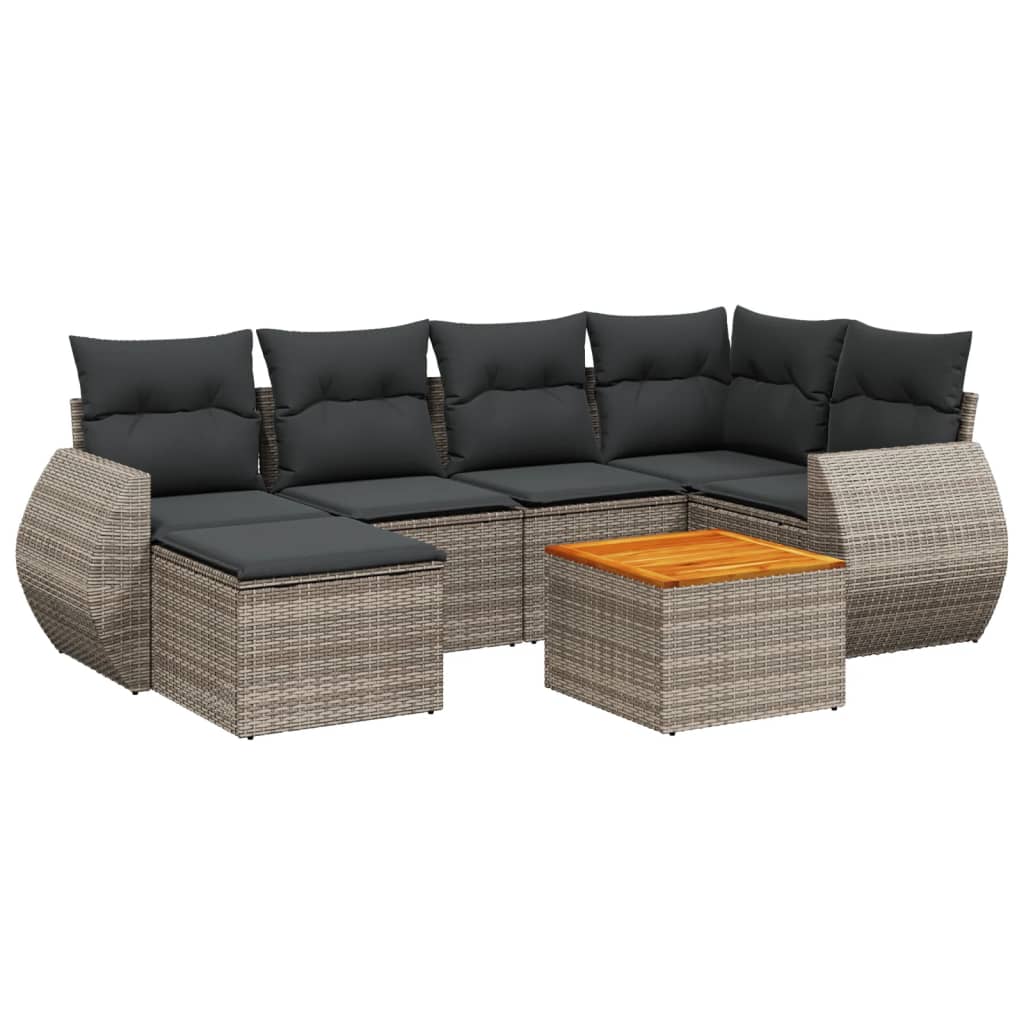7-Delige Loungeset Met Kussens Poly Rattan Grijs