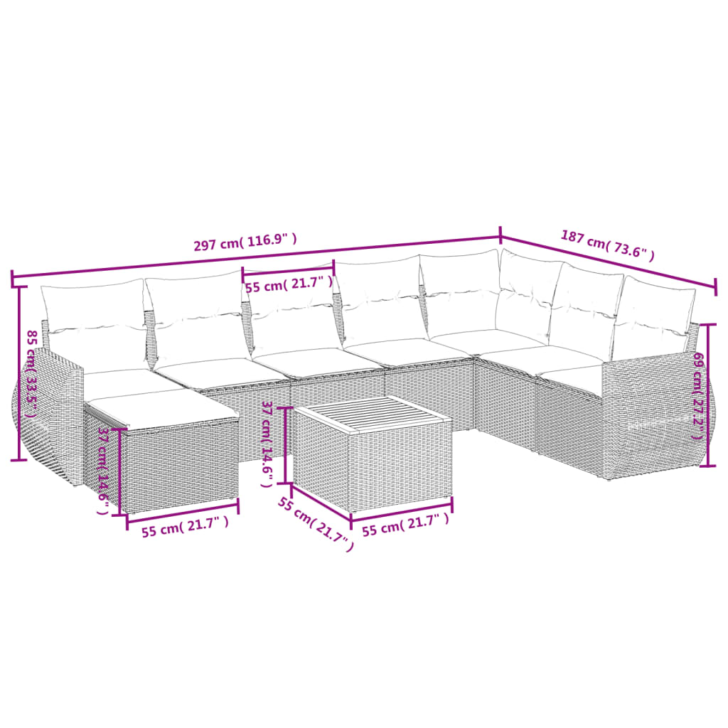 9-Delige Loungeset Met Kussens Poly Rattan Zwart
