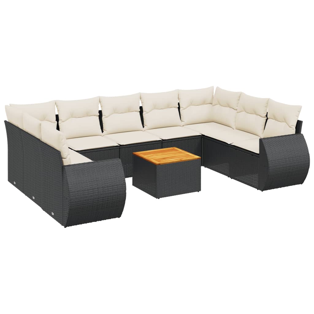 10-Delige Loungeset Met Kussens Poly Rattan Zwart