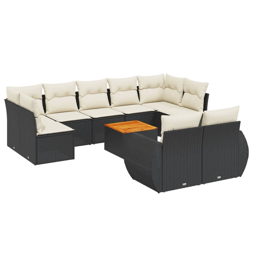 10-Delige Loungeset Met Kussens Poly Rattan Zwart