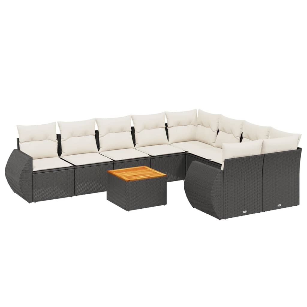 10-Delige Loungeset Met Kussens Poly Rattan Zwart