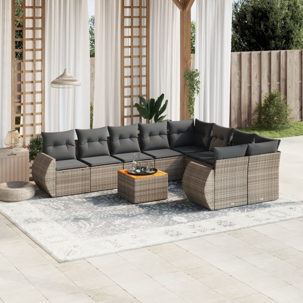 10-Delige Loungeset Met Kussens Poly Rattan Grijs