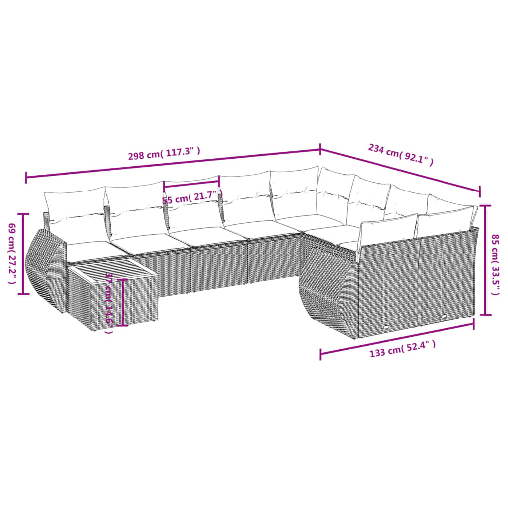 10-Delige Loungeset Met Kussens Poly Rattan Zwart