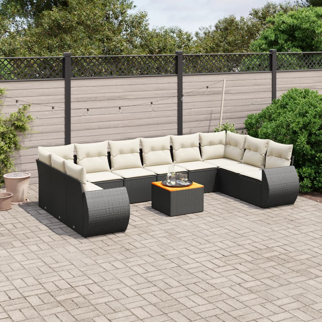 11-Delige Loungeset Met Kussens Poly Rattan Zwart